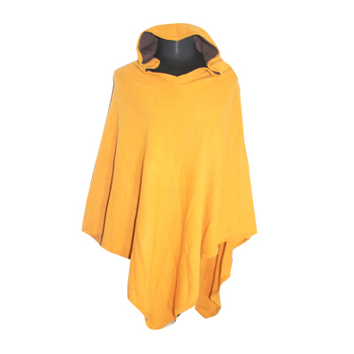 Poncho à capuche - Cachemire jaune losange