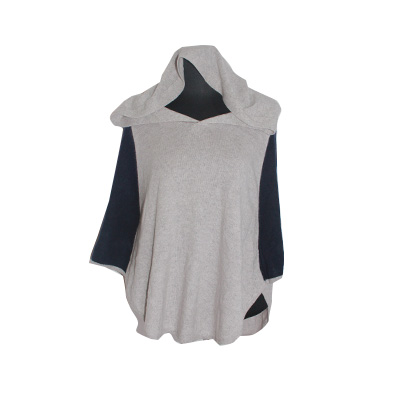 Poncho à capuche - Cachemire gris/bleu rond