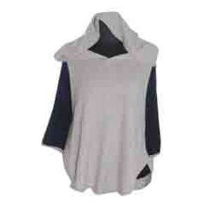 Poncho à capuche - Cachemire gris/bleu rond
