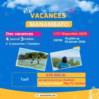 Voyage Organisé MANAMBATO (2 par chambre - Bungalow doubles - TV, Canalsat)